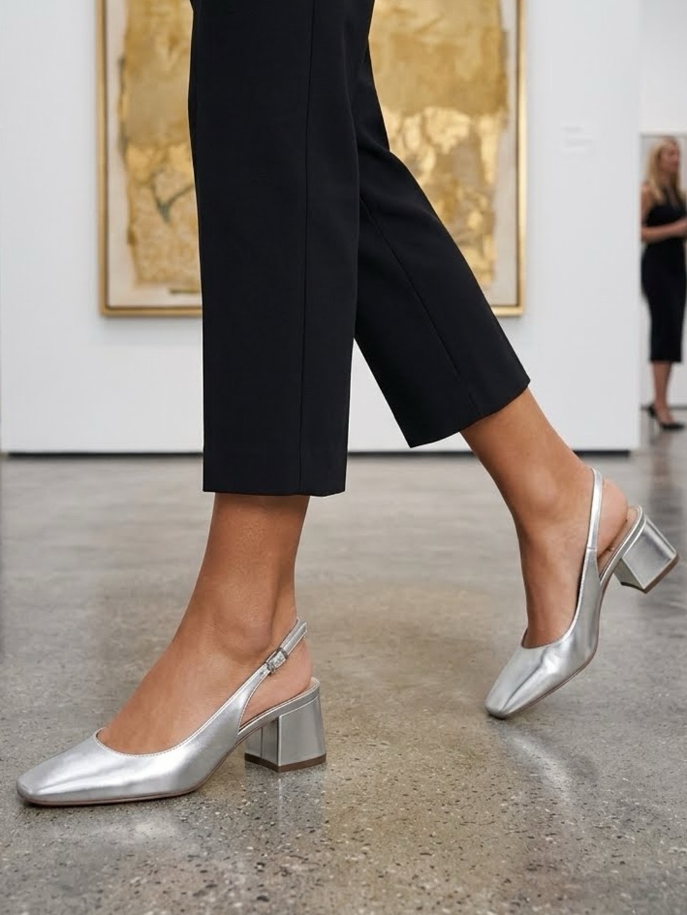 Sam Edelman Silver Slingback Block Heel Pumps - Women - Picture 4 of 10